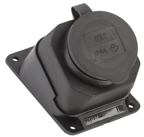 Колодка удлинителя с заземлением угловая IEK Омега 1-м с крышкой 16А 3500Вт IP44 каучук черный  картинка 